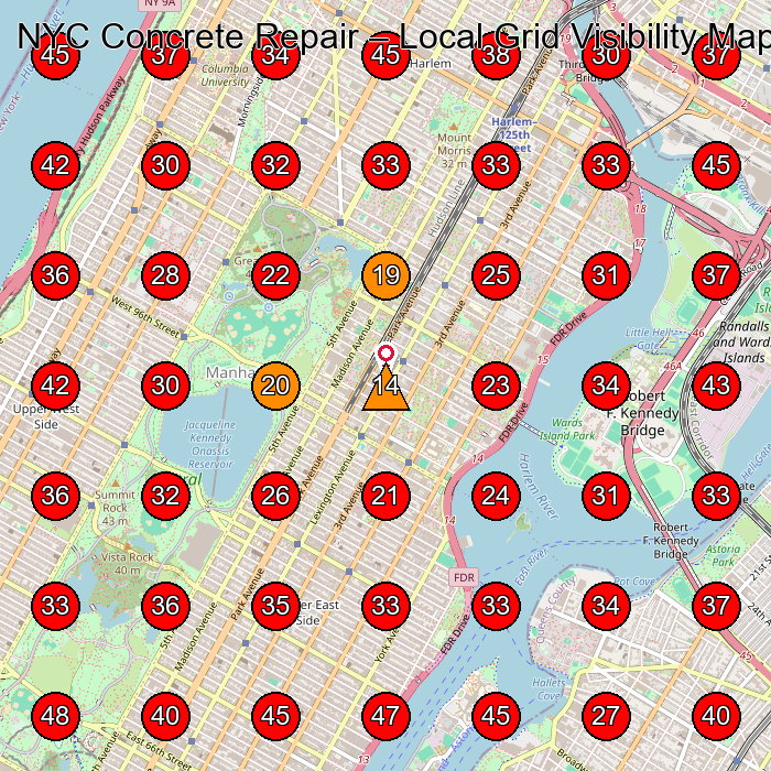 NYC Concrete Repair GeoGrid visibility map for Concrete Contractor in New York